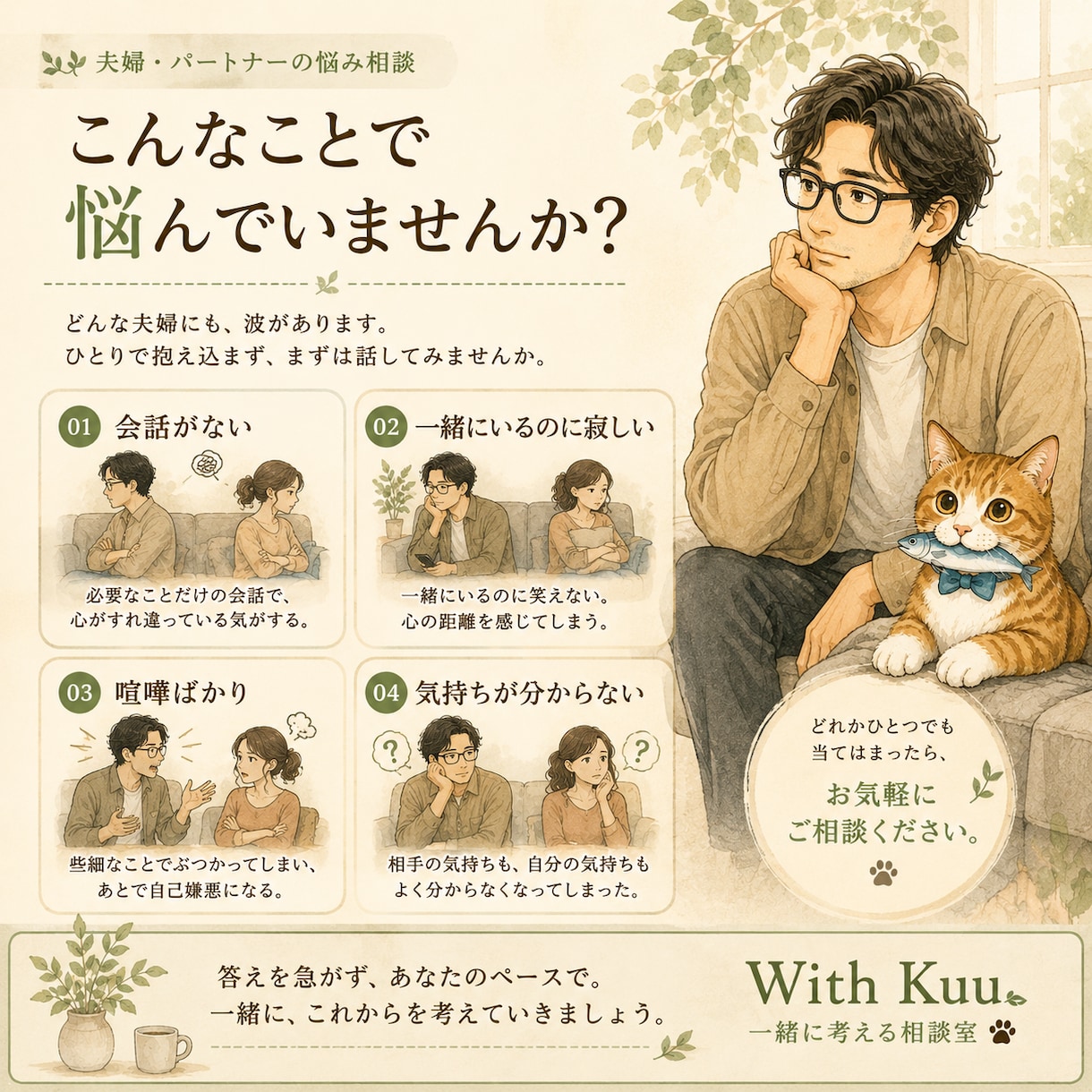 夫婦・パートナーのお悩みをお聴きします 別れたいわけじゃない。でも、このままもでもつらい イメージ2
