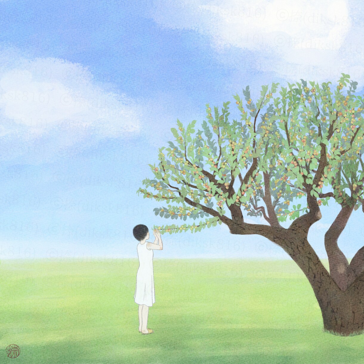 優しく落ち着いた雰囲気の一枚絵描きます 水彩画・日本画風で落ち着きのある、懐かしいあたたかみのある絵 イメージ7