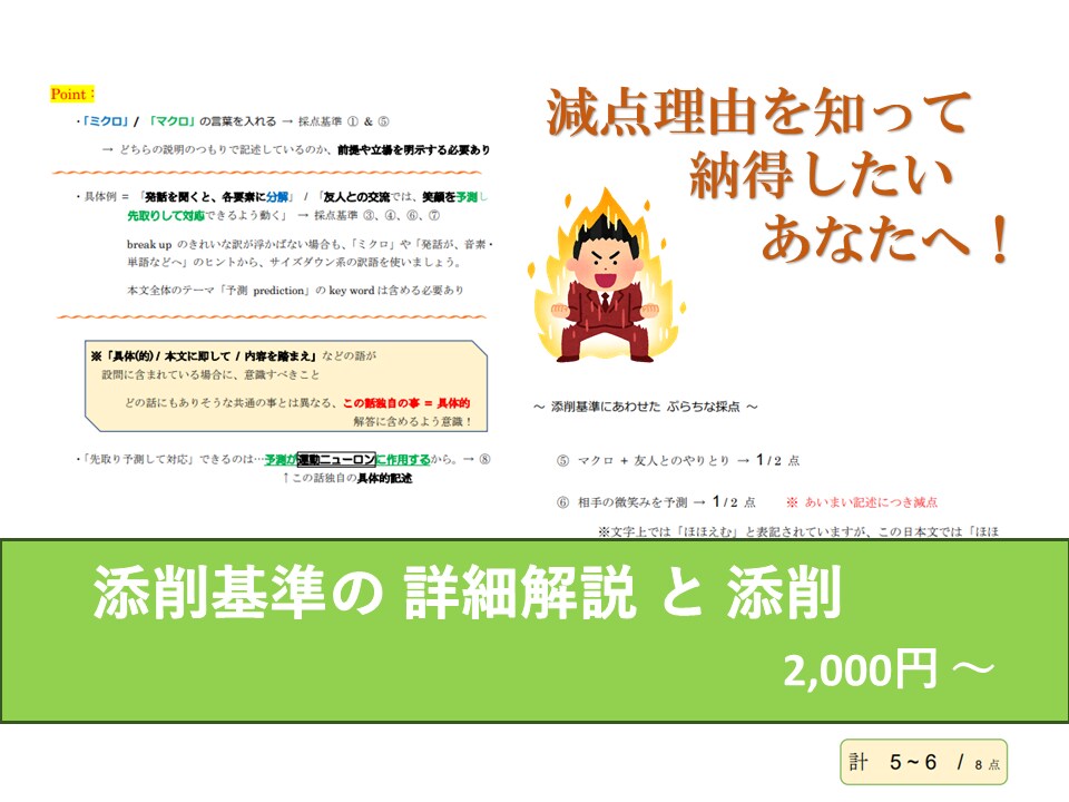 英語長文　説明問題　あなたの記述答案を添削します 予備校講師歴12年の私にお任せあれ！解答根拠を提示して採点 イメージ1