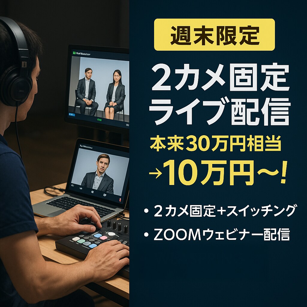 週末限定、2カメ固定ライブ配信します 2台の固定カメラによるライブ配信（スイッチング込み）をご提供 イメージ1