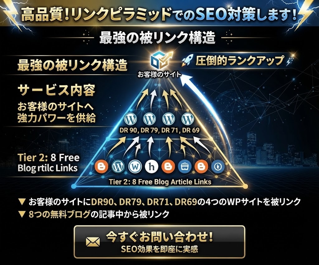 DR69以上！リンクピラミッドでSEO対策をします ◎日本語サイト！ペナルティー0で安全に順位を上げます！ イメージ1