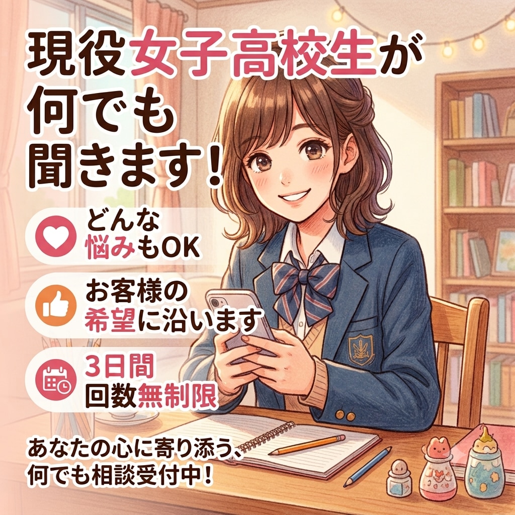 現役高校生が何でもお悩み相談聞きます 高校生ならではの視点で相談にのったり、愚痴を聞いたりします！ イメージ1