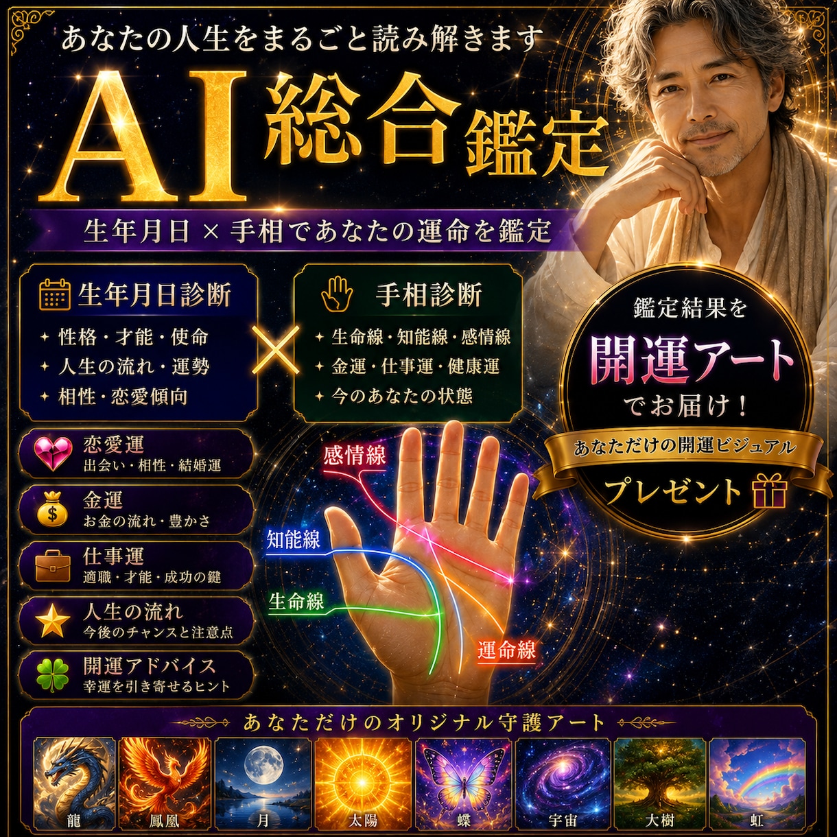 生年月日×手相であなたの運命をAIで総合鑑定します 恋愛・仕事・金運・人生の流れまで！優しく丁寧に鑑定します｡ イメージ1