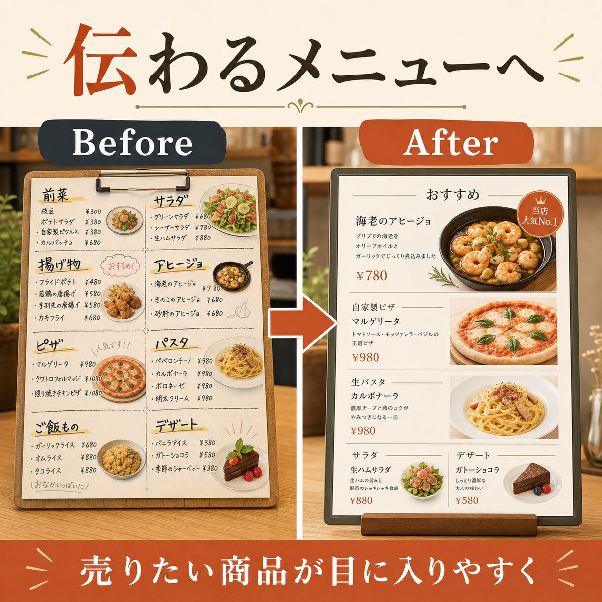 メニュー表の売れ方を整えます 注文率UPを意識したメニューへ イメージ4