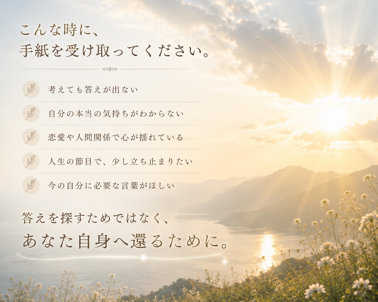 存在からの手紙｜あなただけのメッセージ届けます 答えを探す心を静め、本来の自分へ還る言葉 イメージ3
