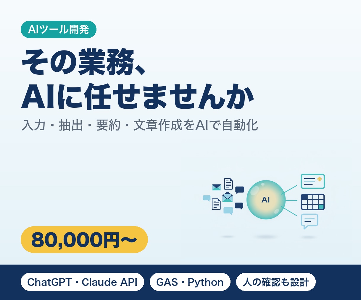 生成AIで業務を自動化するツールを開発します 入力・抽出・要約・文章作成をAIに任せて時短 イメージ1