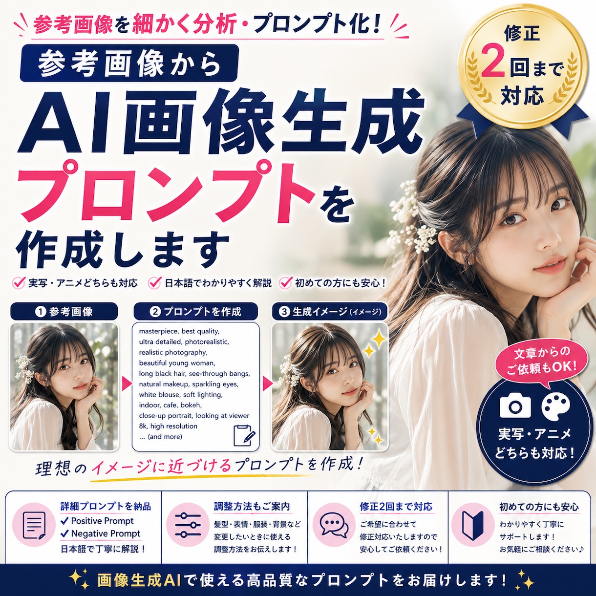 参考画像からAI画像生成プロンプトを作成します 参考画像を分析し再現しやすいプロンプトを作成 イメージ1