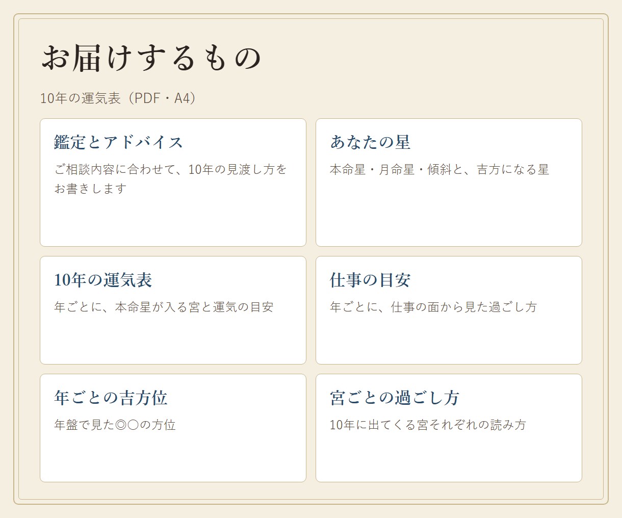 10年の運気の流れを九星気学で一覧表にします 動く年・整える年と、年ごとの吉方位が見渡せる イメージ4
