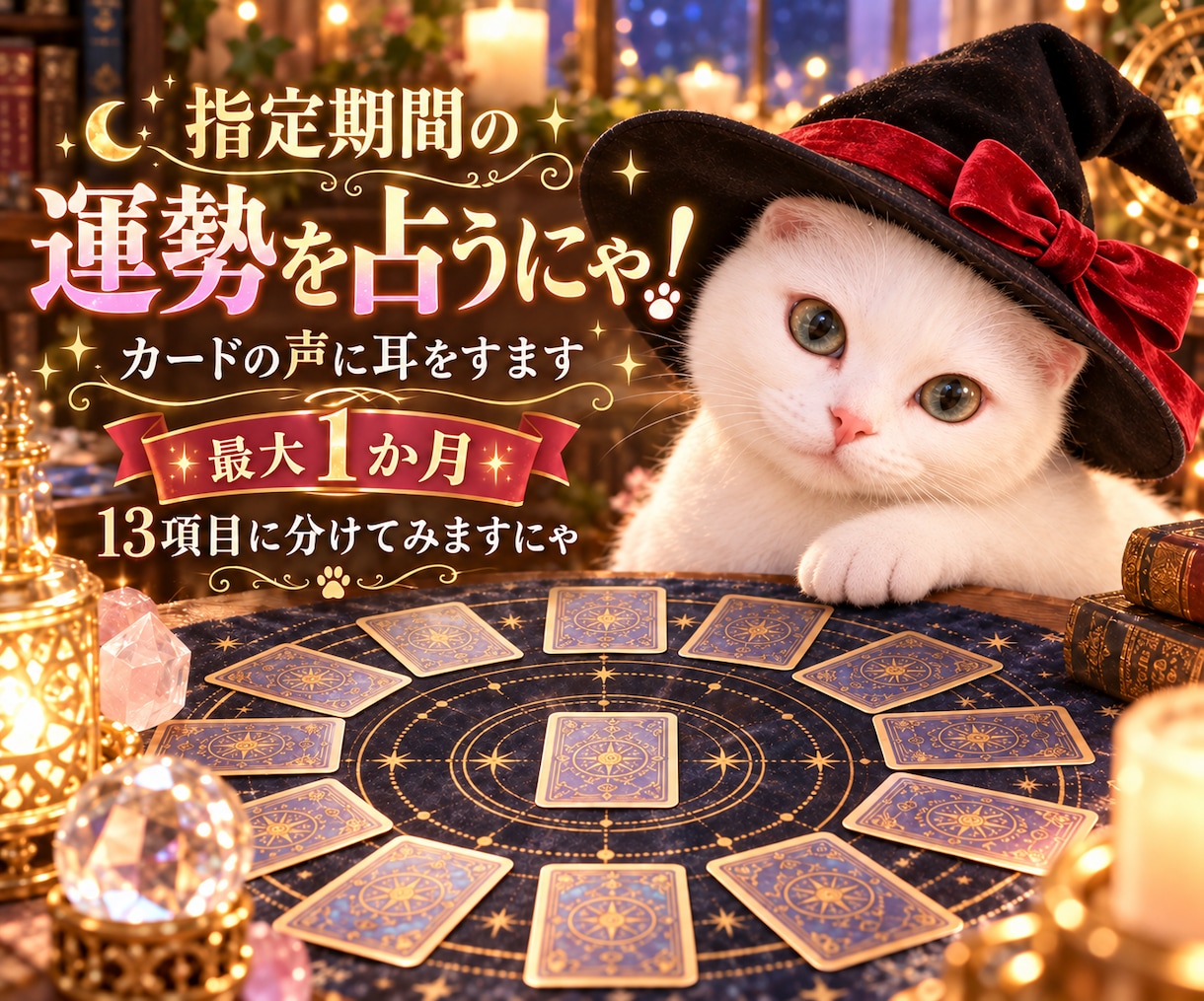 指定期間の運勢を占うにゃ！カードの声に耳をすます 最大1か月、ご指定期間の運勢を13項目に分けてみますにゃ イメージ1