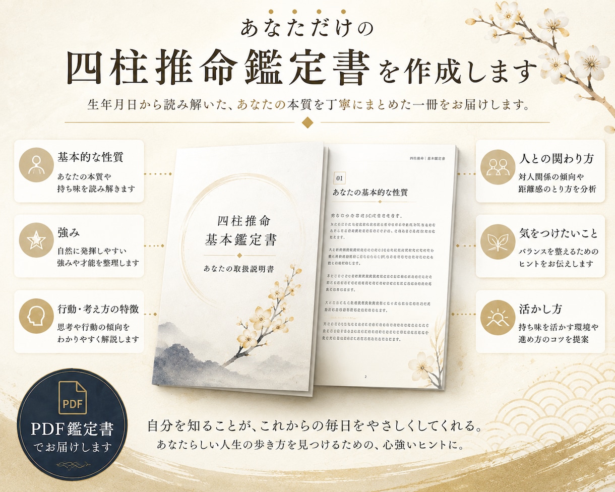 四柱推命で「自分の取扱説明書」を作ります 怖い未来予測ではなく、あなたの本質と強みを丁寧に読み解きます イメージ4