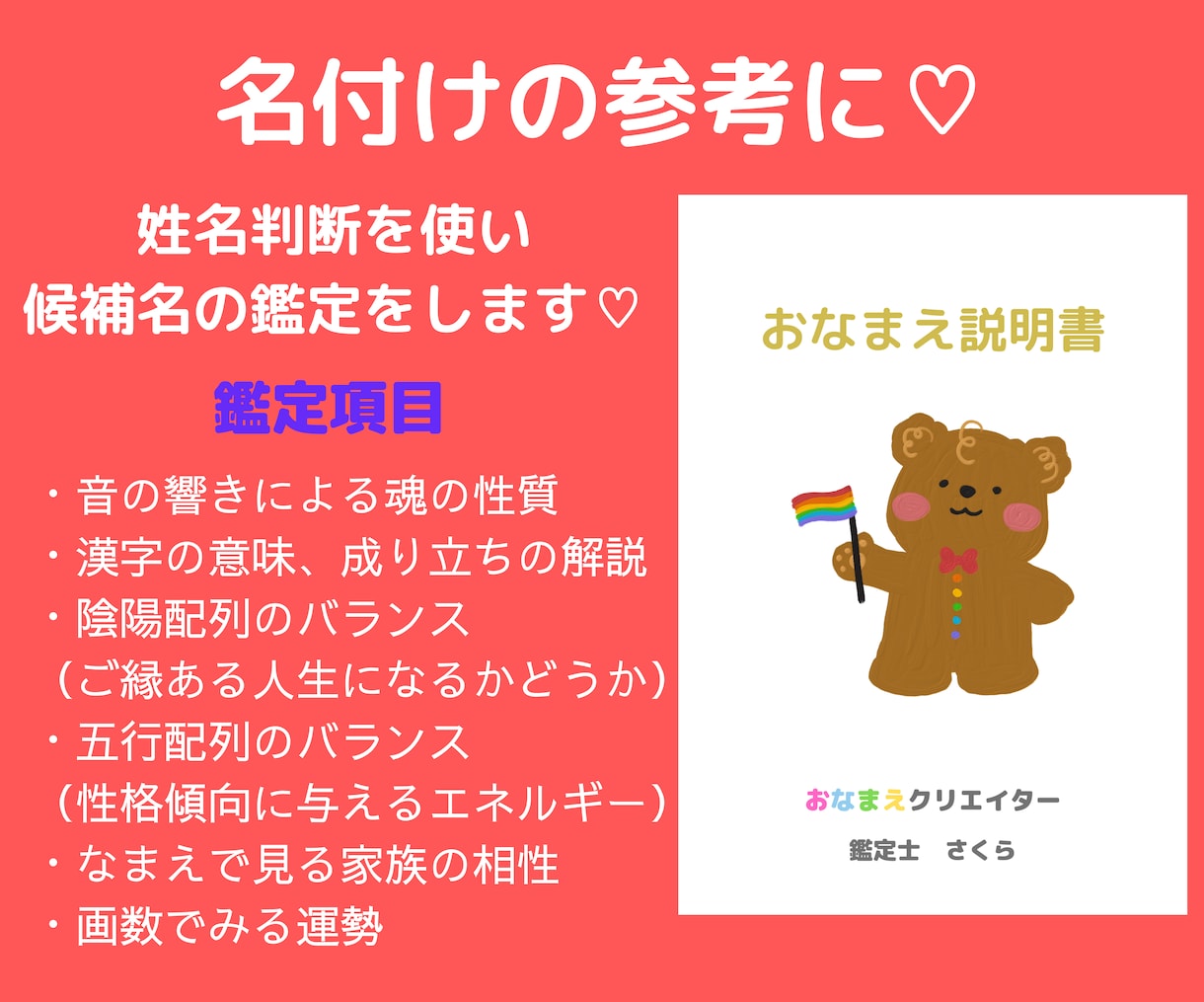 赤ちゃんの名付け本当にこれで良い！？説明書作ります 候補のお名前の良し悪しが、素人でも一目でわかる説明書で！ イメージ1