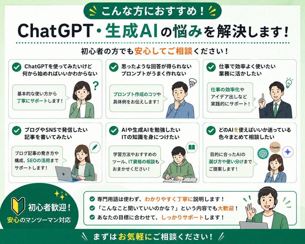 初心者向けChatGPT・生成AI活用教えます 初心者歓迎！仕事・勉強・ブログまで丁寧にサポート イメージ2