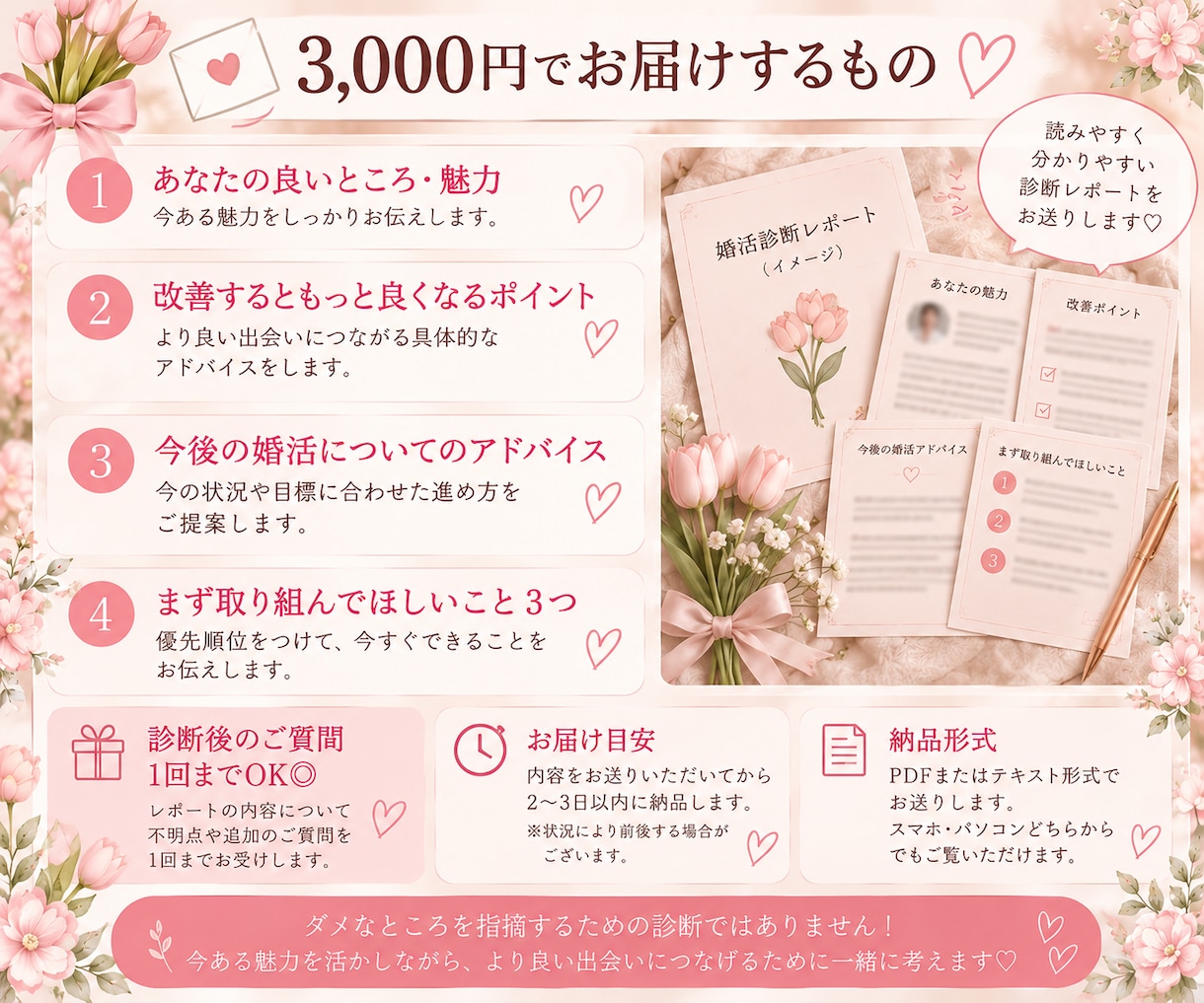 あなたの婚活丸ごと診断します プロフィール・写真・やり取り・自分磨きを総合チェック♡ イメージ3