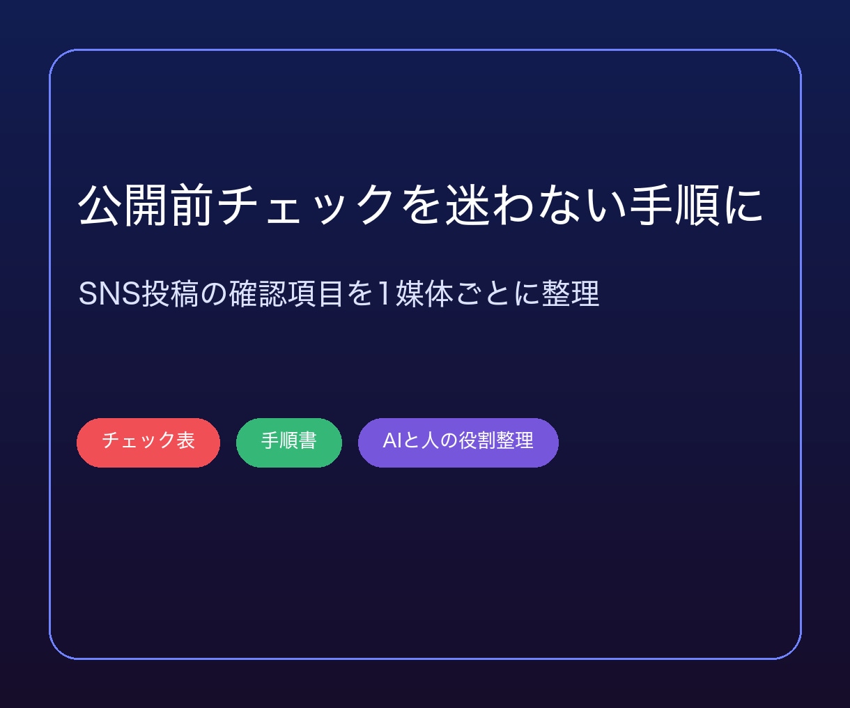 SNS投稿の公開前チェック表を設計します 実納品済みのSNS運用手順を基に個別設計 イメージ1