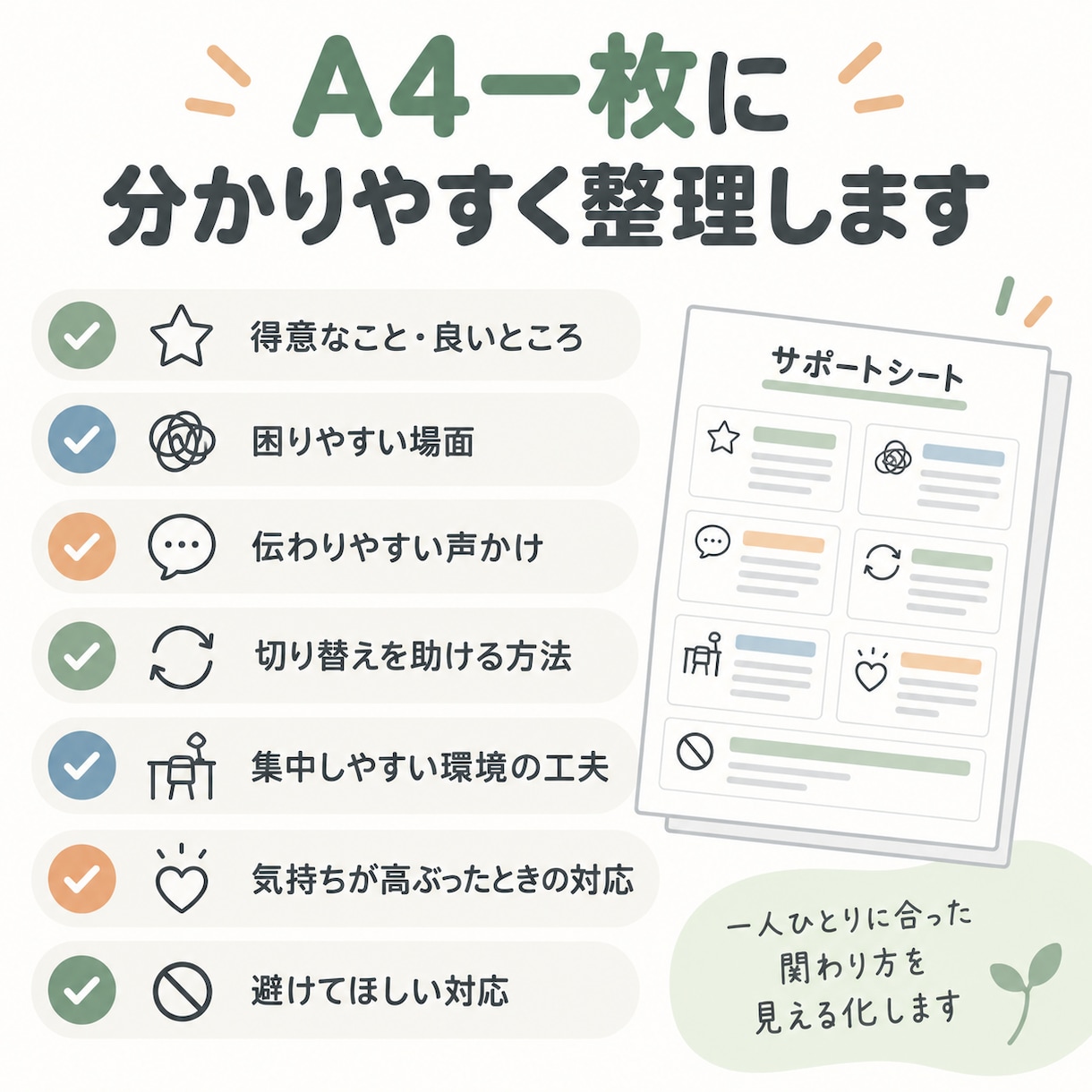 発達が気になる子のサポートブックを作ります 先生に伝えたい「得意・苦手・接し方」をA4一枚に整理 イメージ3