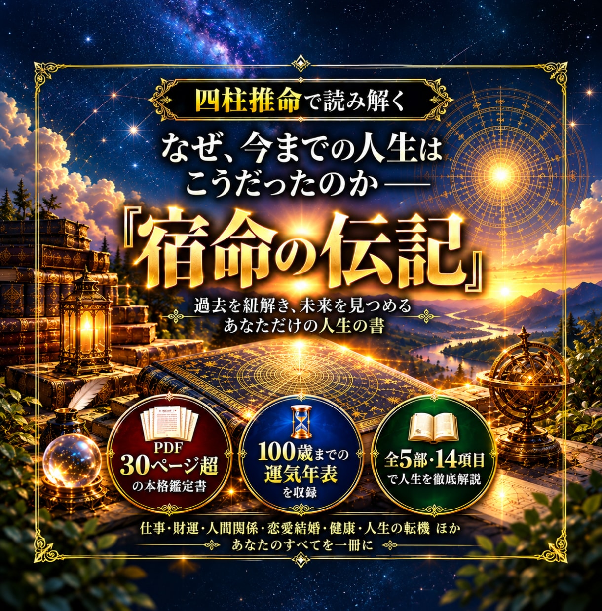 四柱推命で運気を鑑定し『宿命の伝記』を執筆します PDF30ページ超の本格鑑定／100歳までの運気年表を含む イメージ1