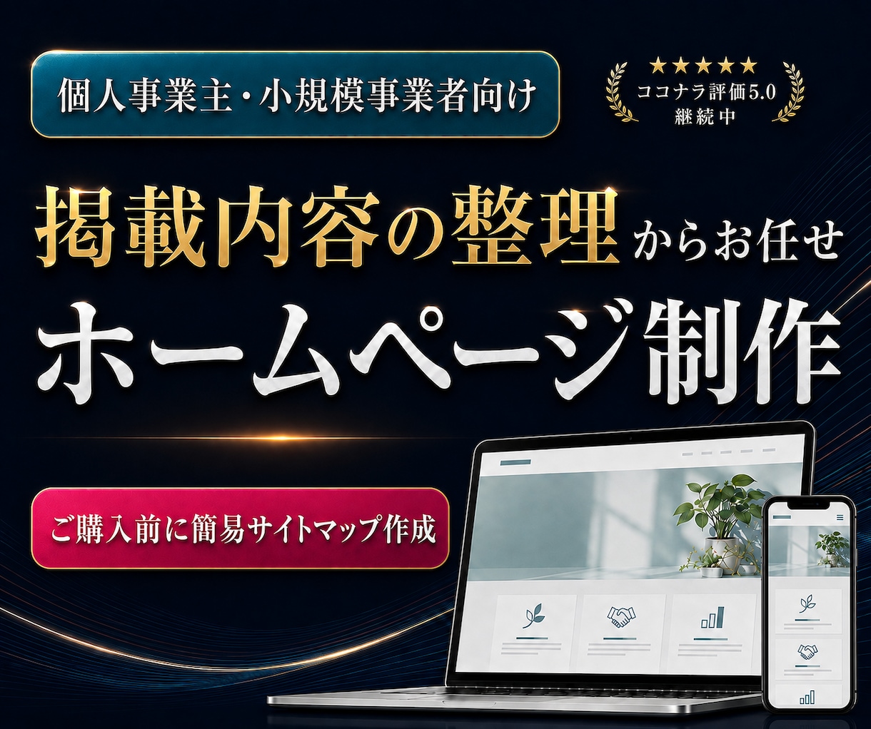 掲載内容を整理してホームページを制作します ご購入前に【簡易サイトマップ】を作成してお渡しします イメージ1