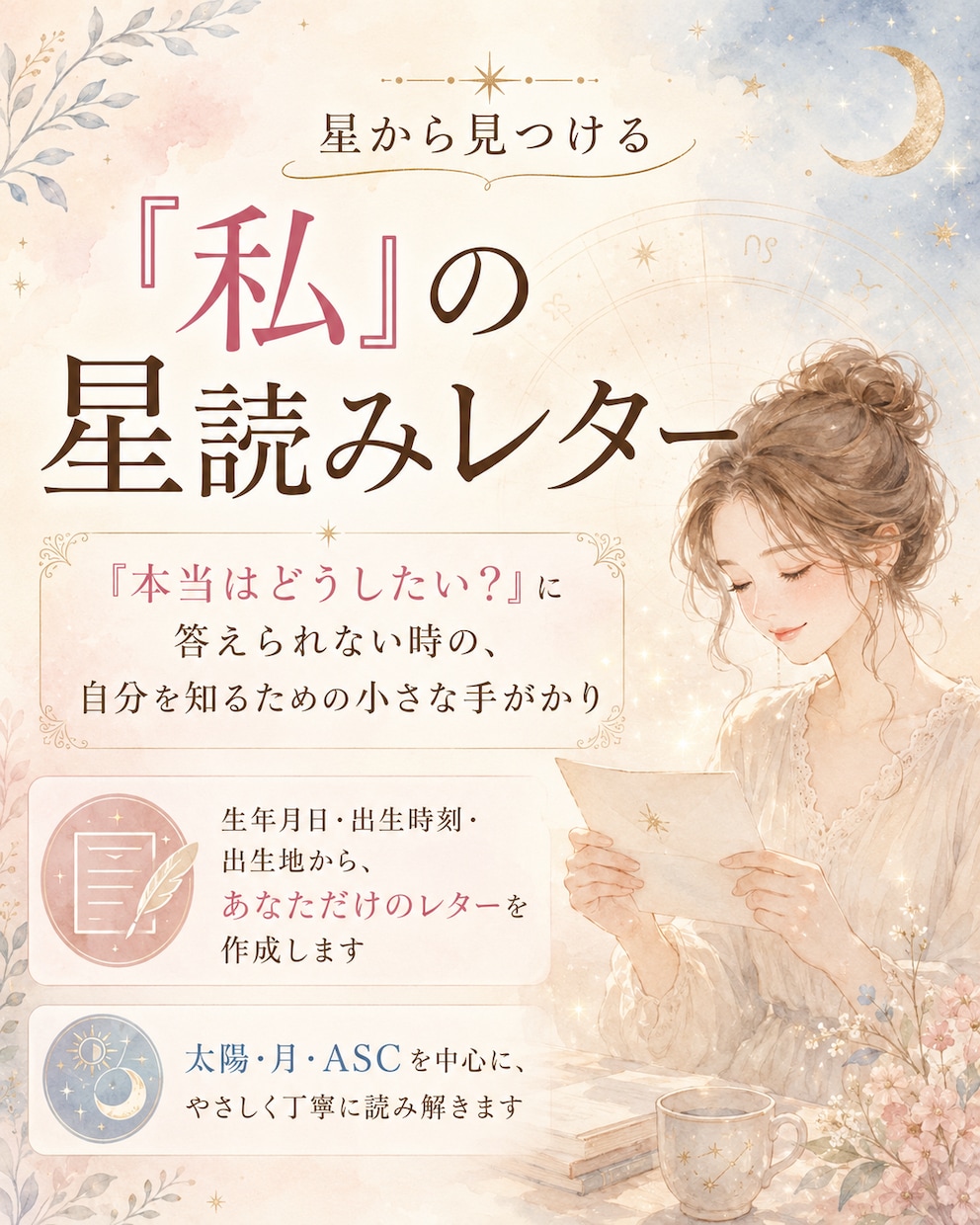 本当はどうしたい？を星読みレターで見つけます 「未来を当てるより、自分を知るための星読みを」 イメージ1