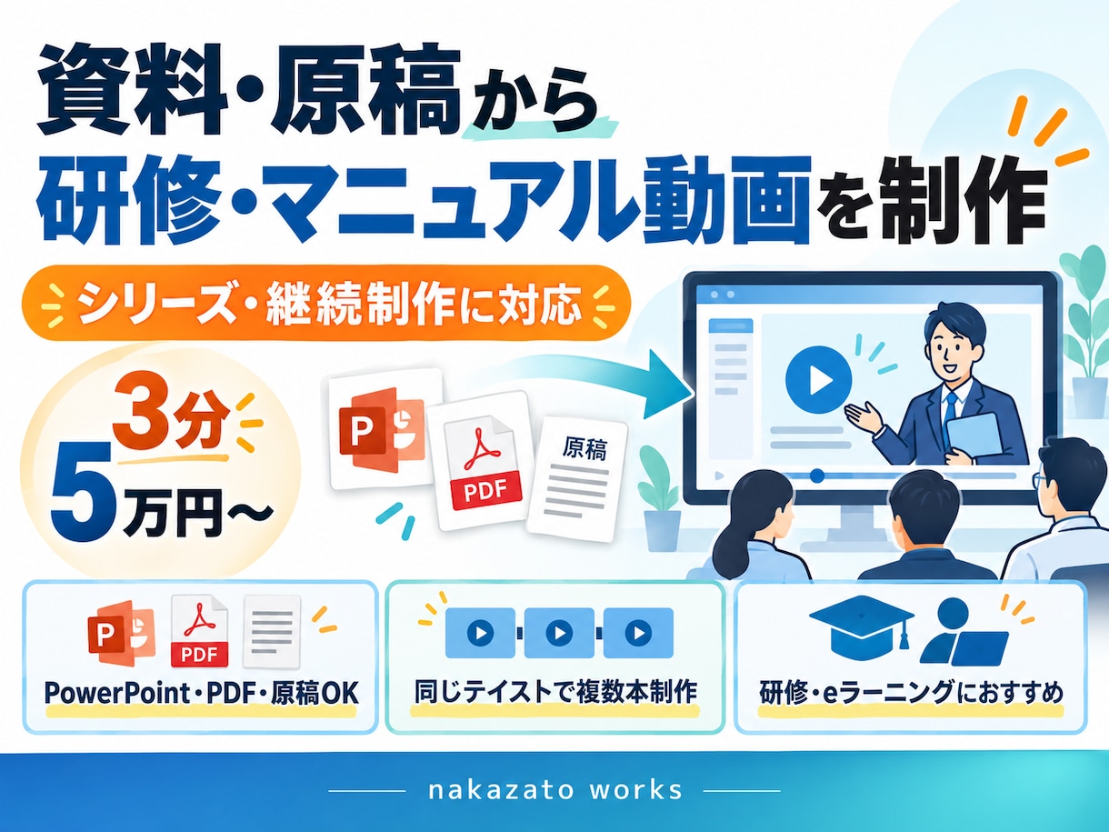 資料・原稿から研修・マニュアル動画を制作します 研修・マニュアル・YouTubeのシリーズ・継続制作に対応 イメージ1