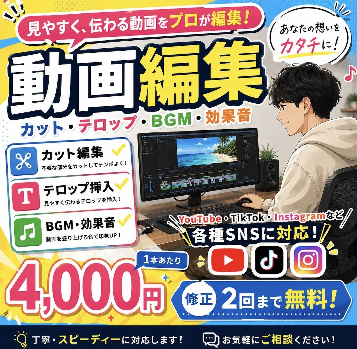 動画のカット編集・テロップ・BGM挿入しますます YouTube・SNS向け動画を見やすく仕上げます イメージ1