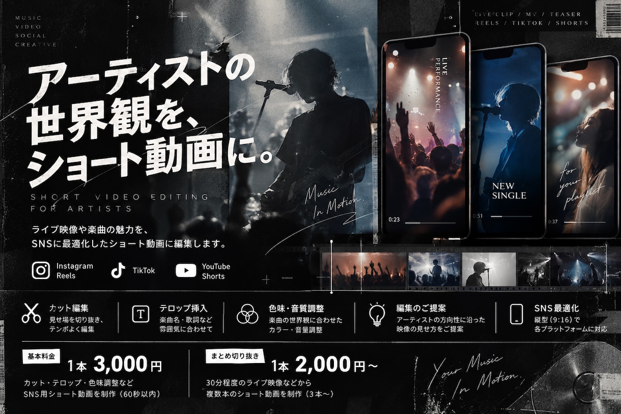 ライブ映像をSNS用ショート動画に編集します アーティストの魅力を映像に！！ イメージ1