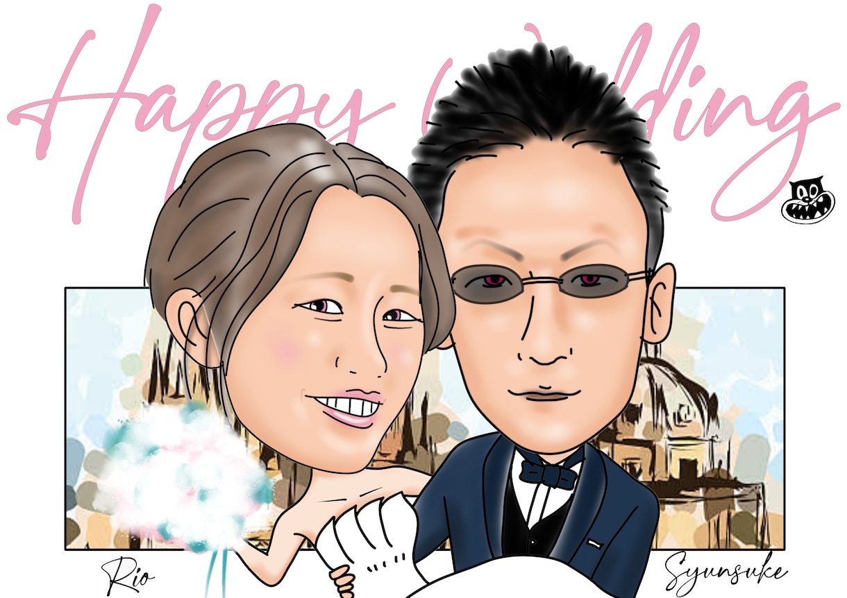 二人でもお値段変わらず！愛嬌ある似顔絵になります 恋人、友達、ご夫婦に！結婚や記念日などプレゼントに！ イメージ1