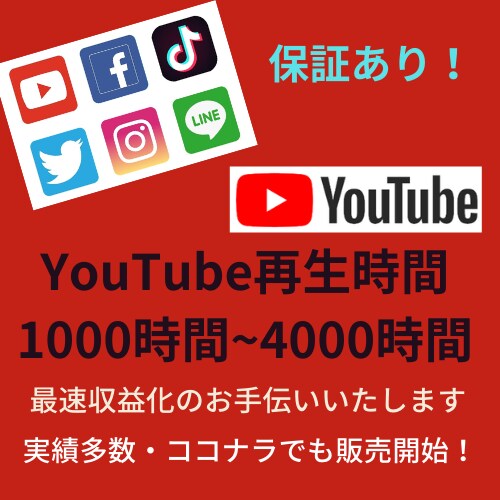 YouTube再生1000~4000時間増やします あなたのYouTube収益化までを加速します！達成保証あり！ イメージ1
