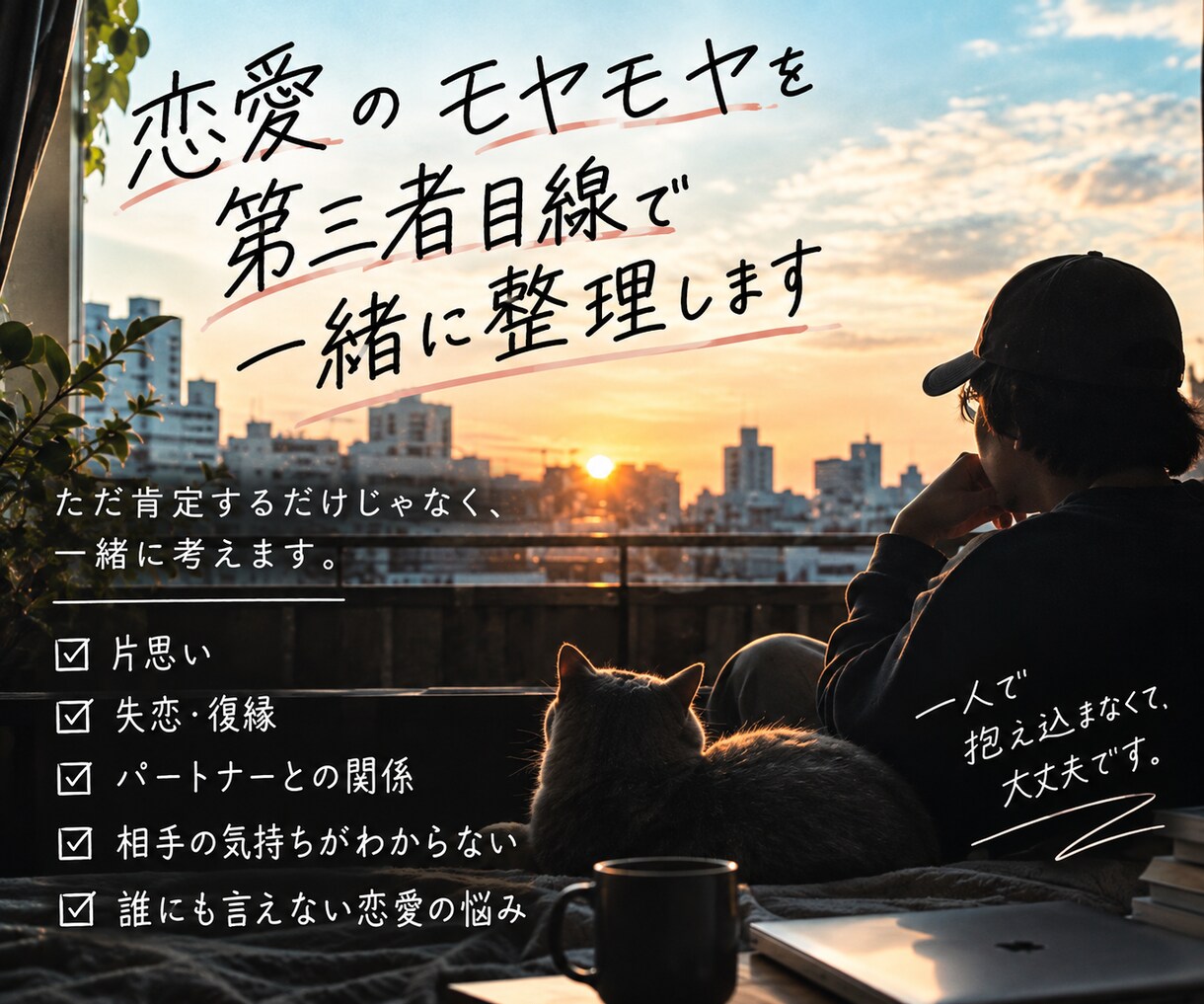 恋愛のモヤモヤを第三者目線で一緒に整理します ただ肯定するだけじゃなく、一緒に考えます イメージ1