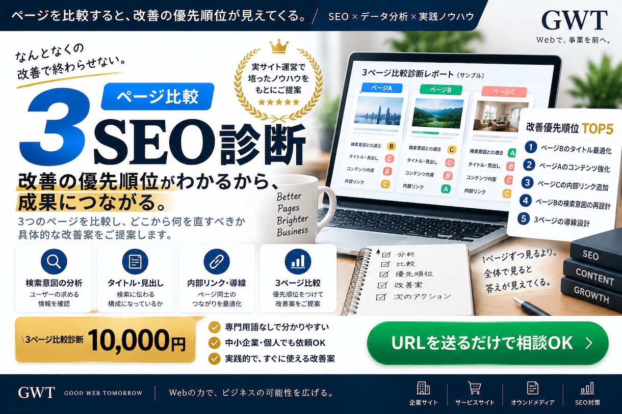 SEO改善ポイントを3ページ比較診断します 3ページを比較して改善優先順位まで整理します イメージ4