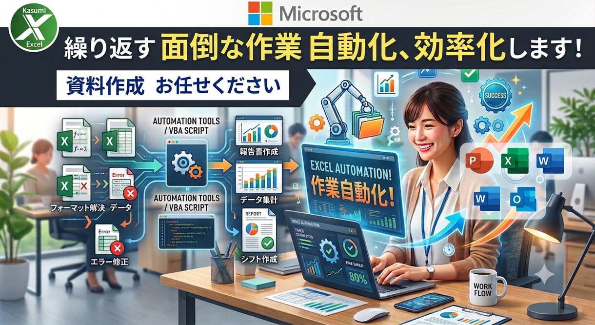 繰り返す面倒なExcel作業自動化！効率化します Excelのことは気軽にご相談ください！ イメージ1