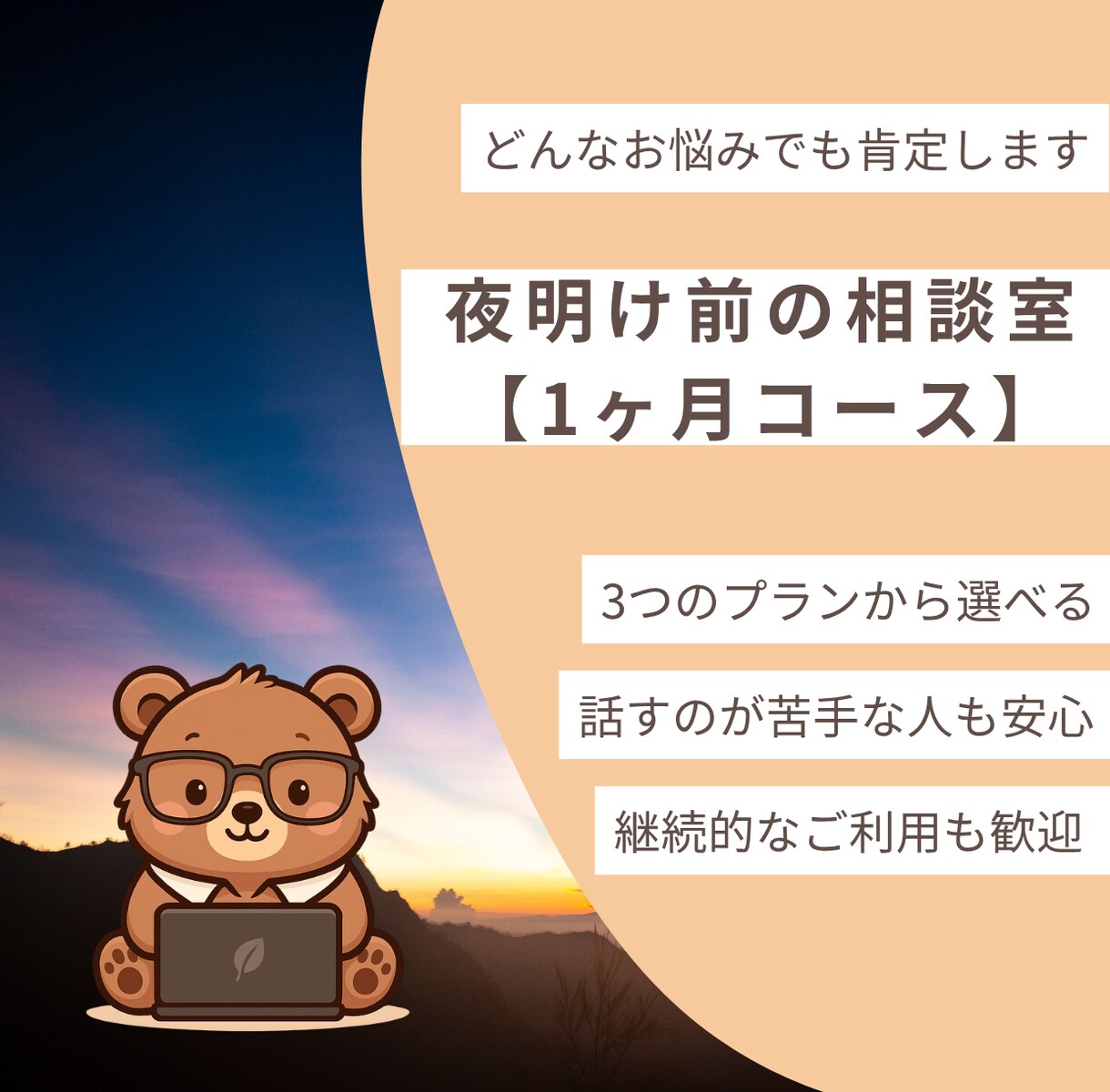 1ヶ月間、あなたの心のセーフティネットになります どんな悩みでもOK！元作業療法士があなたの心に寄り添います！ イメージ1