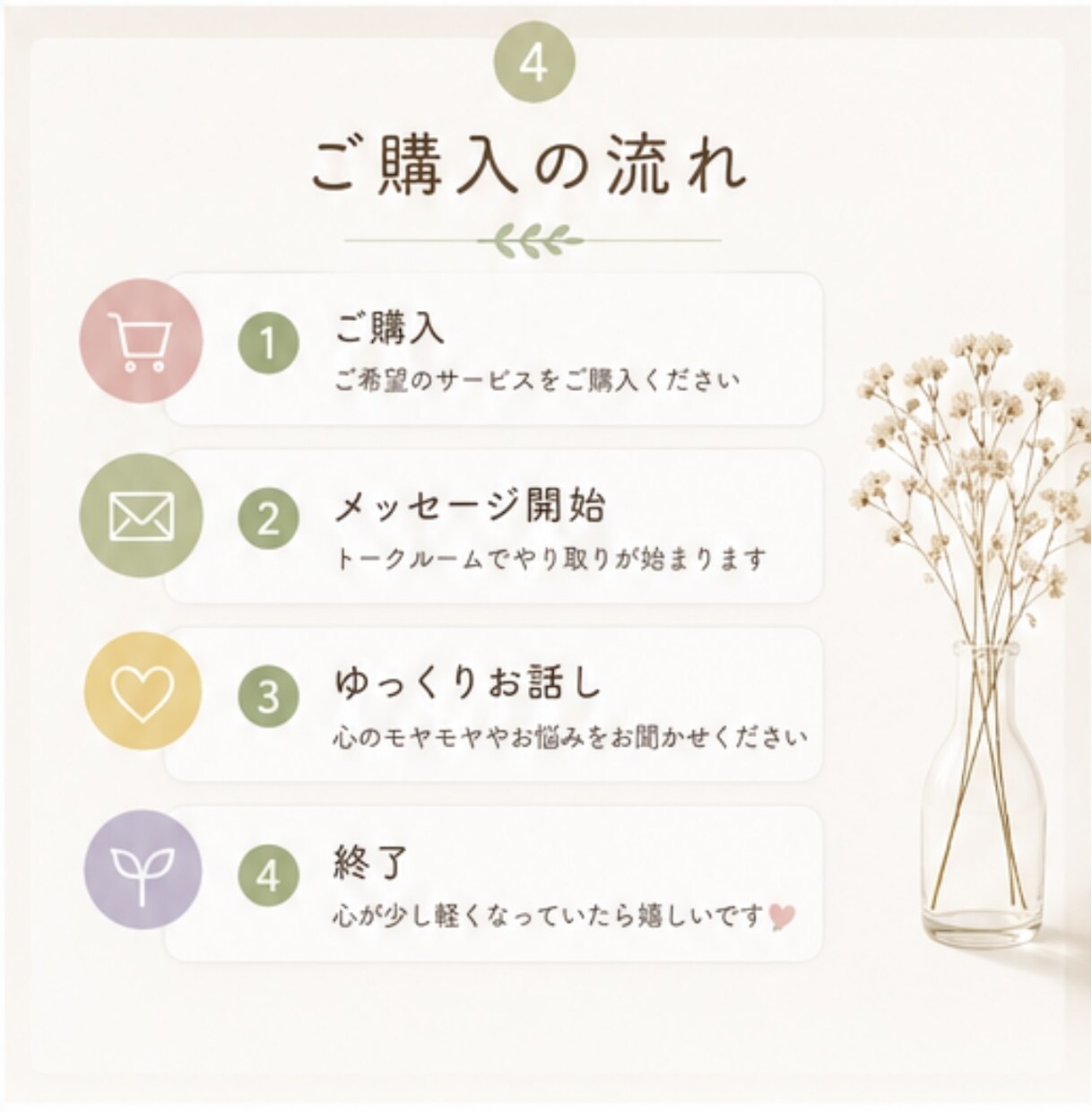 頑張りすぎる女性のお話聞きます 心と身体をゆるめる安心時間。誰にも言えない想いも大丈夫。 イメージ4