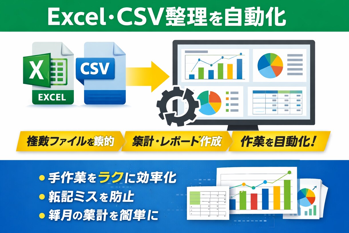 面倒なExcel・CSV作業を自動化します 手間のかかるデータのダウンロード・整理作業を自動化 イメージ1