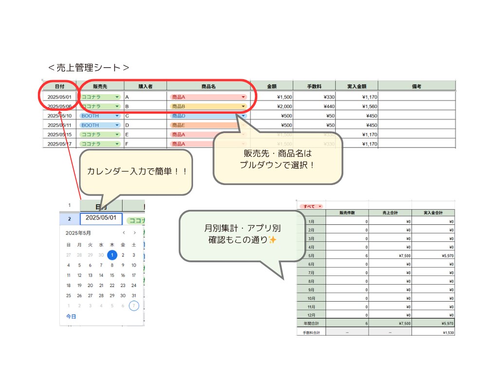 売上の見える化ツールを提供します 毎月＆年間の収支を自動で集計｜副業の収支管理に◎ イメージ2