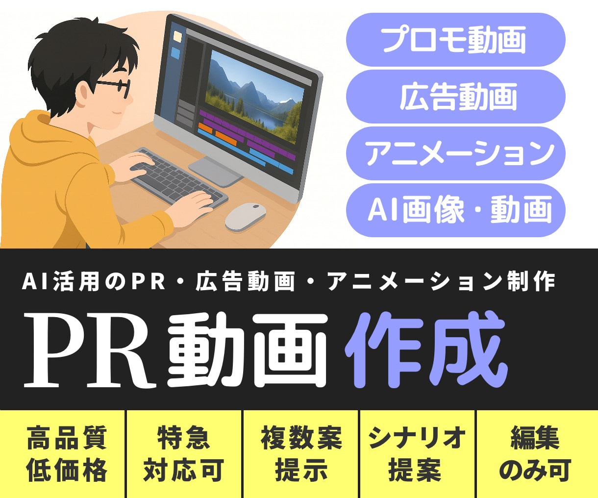 AI活用で低価格・高品質な動画・アニメ制作します AI素材＋商用フリー素材も無料対応。初めての方にも イメージ1