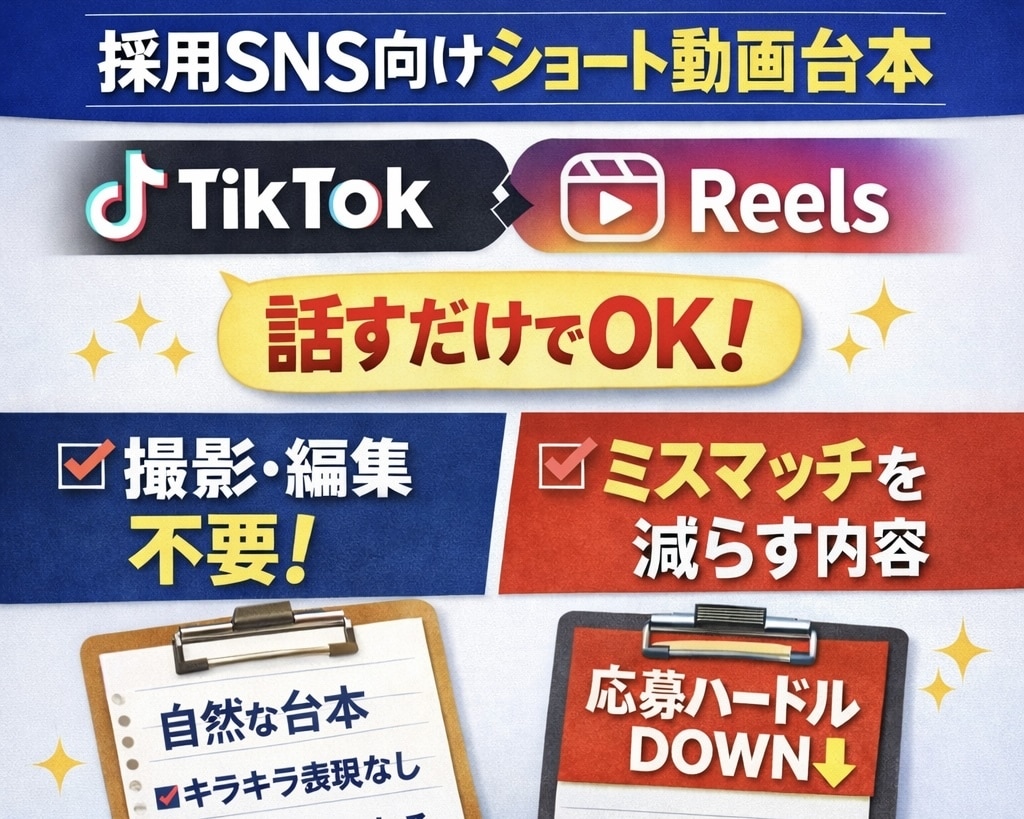 採用SNS用ショート動画台本を作成します 編集不要応募ハードルを下げミスマッチを防ぐ採用向け台本です イメージ1