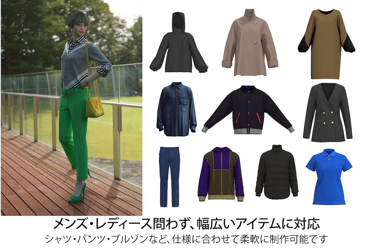 洋服のパターン作ります！3Dで完成イメージ見えます 相談から3Dでの着用イメージ確認ができます。 イメージ2