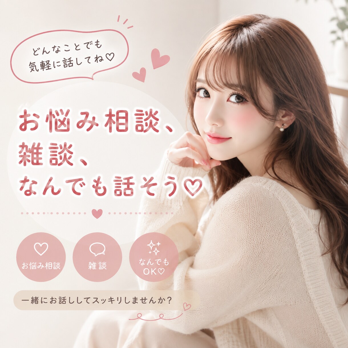 誰にも言えない恋愛、愚痴、何でも♡聞きます 誰にも言えない悩み、全部話してスッキリ♡解決へと導きます イメージ1