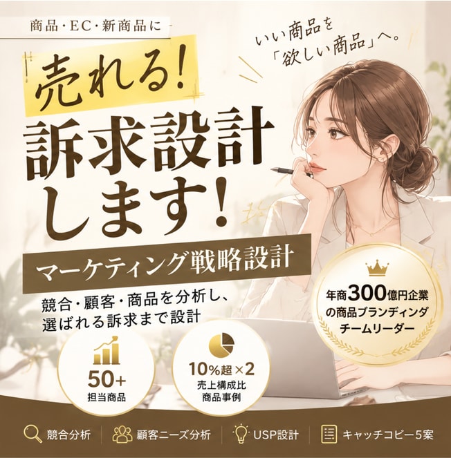 売れる理由を分析し、刺さるキャッチコピー作ります 商品企画の現役リーダーが競合・顧客から強みを言語化 イメージ1