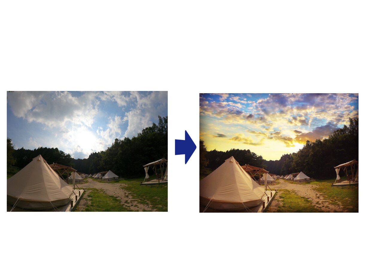 写真の空を晴れや夕焼けなどの綺麗な空にします 天候に恵まれなかった写真はございませんか？ イメージ3