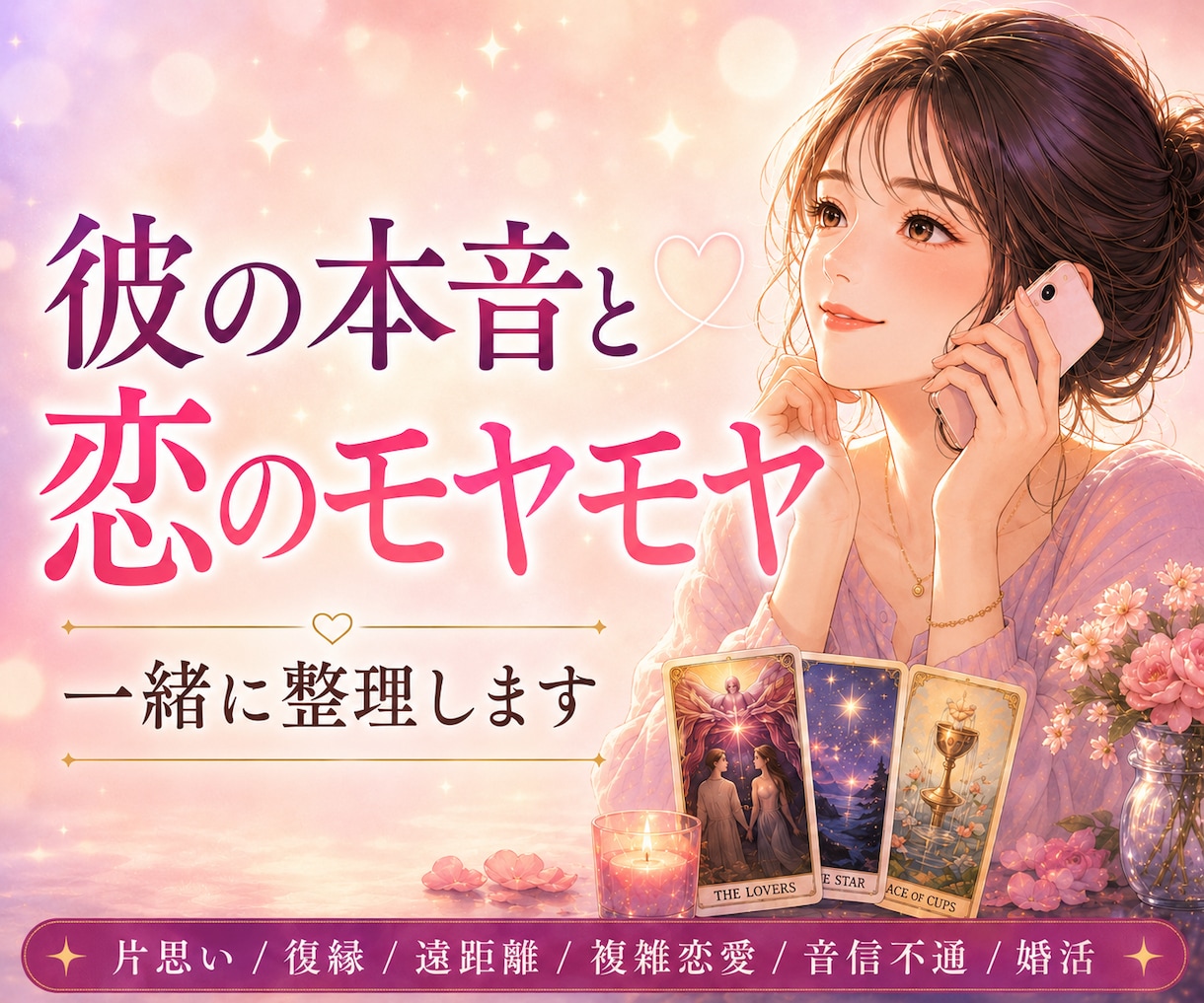 彼の本音と、あなた様が本当に望むことを読み解きます 片思い/復縁/彼の気持ち/遠距離/複雑恋愛/音信不通/婚活 イメージ1