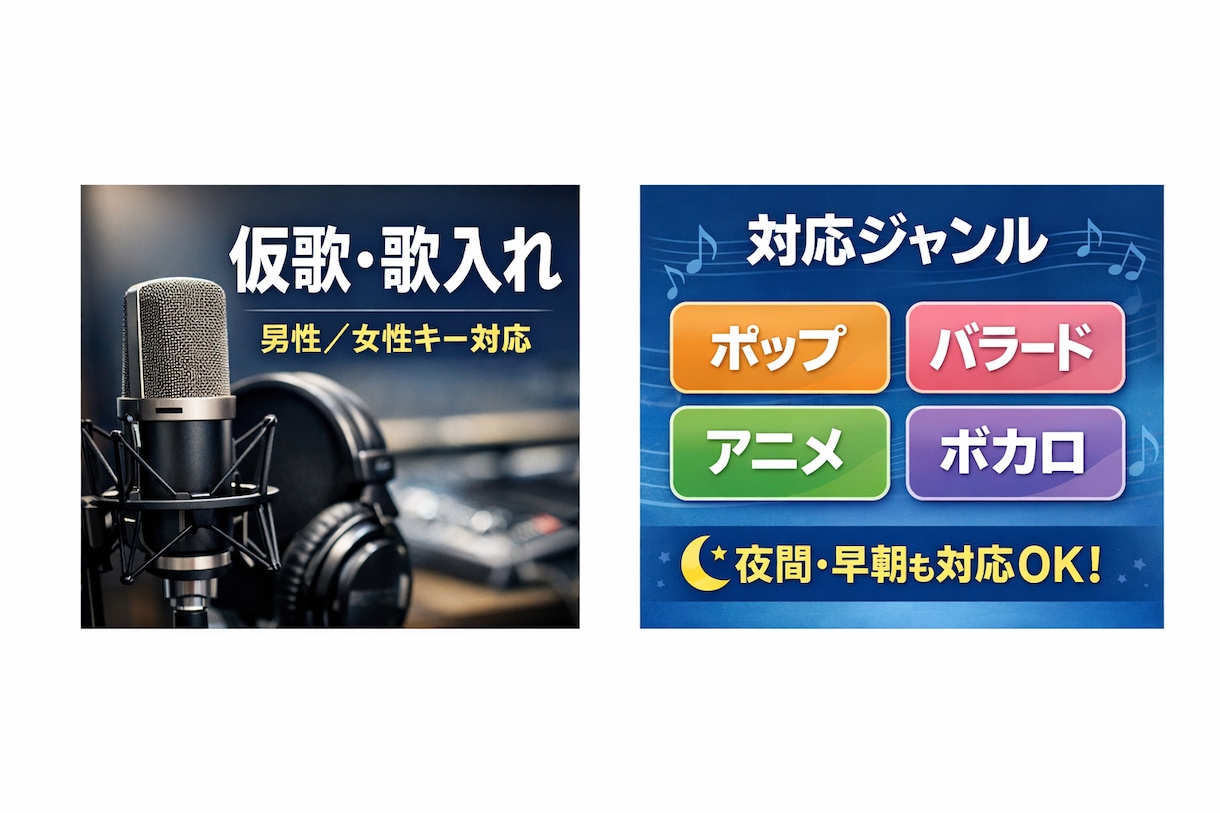即日対応　男性／女性キー対応　仮歌・歌入れ承ります 仮歌・歌入れを丁寧かつスピーディーに対応します。 イメージ1