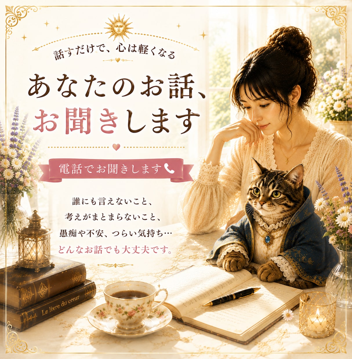 女性専用・愚痴やお悩み伺います 人間関係や、ご家庭の事、職場の話し、恋愛の話し、色々伺います イメージ1