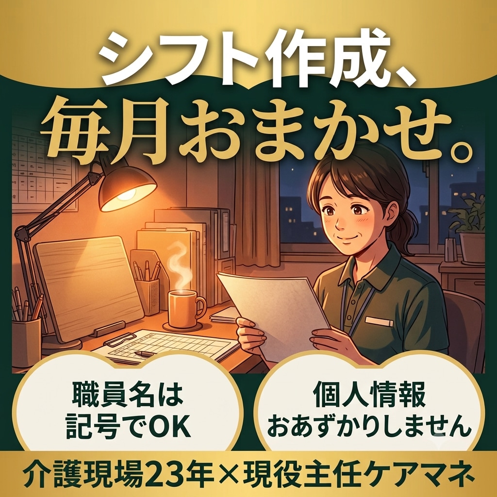 介護施設のシフト表・勤務表を作ります 職員名は記号のままでOK｜個人情報おあずかりしません イメージ1