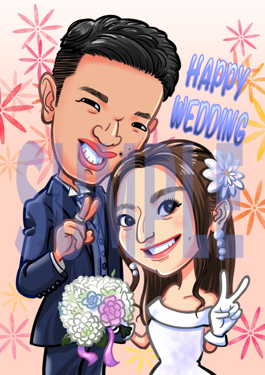 ご結婚の記念に描かせていただきます 幸せなお二人の表情を似顔絵に残してみませんか。 イメージ3