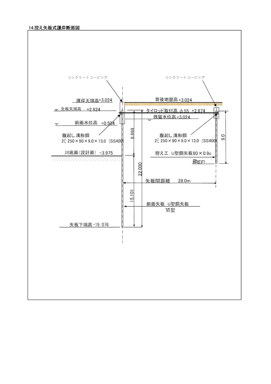 控え矢板式護岸工、自立矢板式護岸工の設計をします 技術士が土木ビジネスの支援で構造計算をします イメージ1