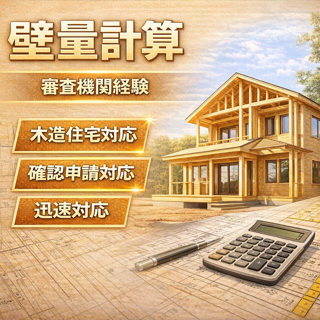 柱の小径対応済 木造住宅壁量計算(N値)いたします 確認申請にそのまま使える壁量計算書作成いたします イメージ1