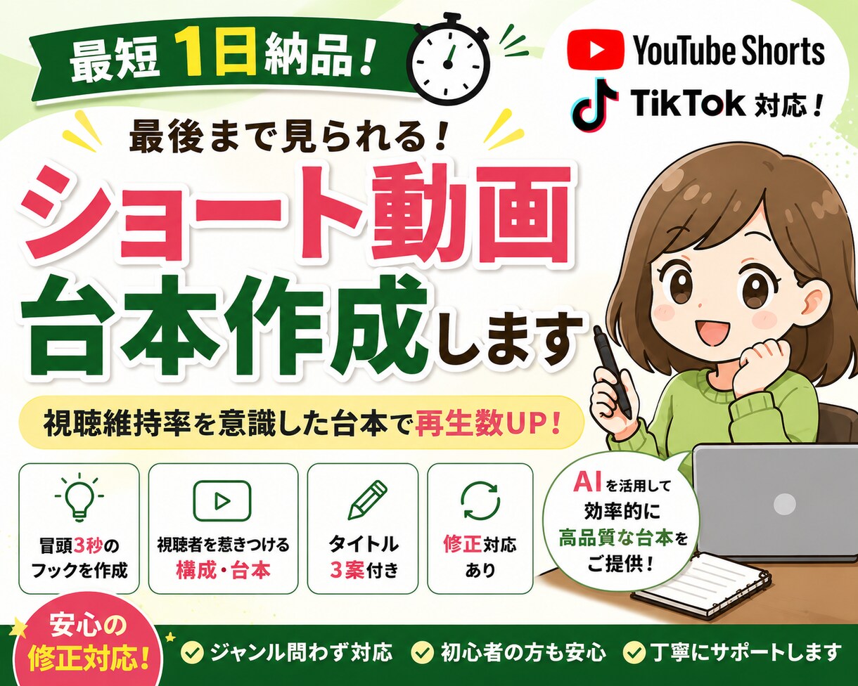 YouTube・TikTok台本作成します 最短1日！最後まで見られる台本を作成します イメージ1