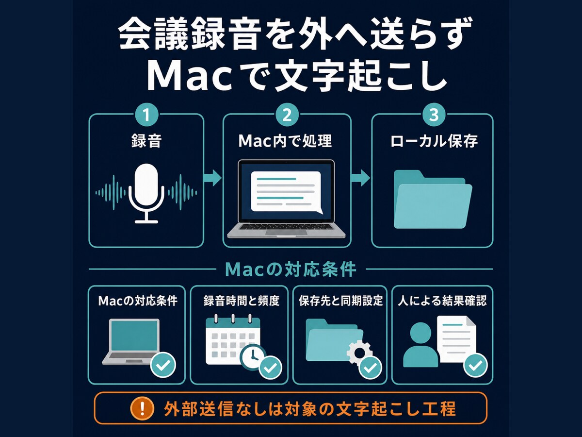 録音を外に出さない議事録AIをMacに導入します 機密会議OK・月額0円・録音を1秒も外部に送らない議事録化 イメージ2