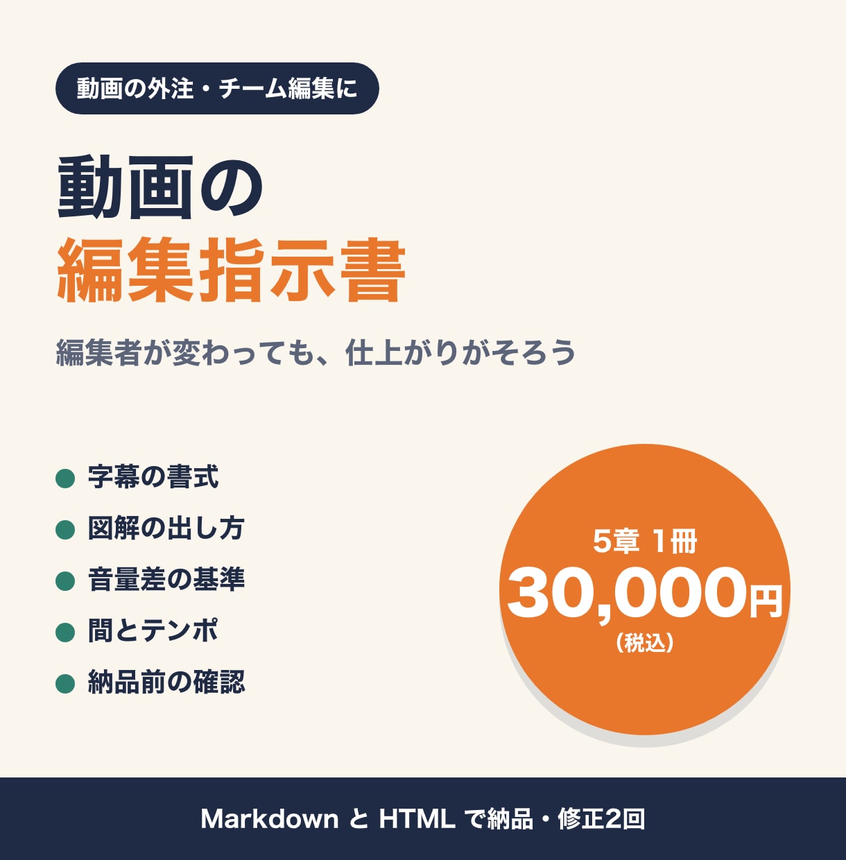 動画の編集指示書・編集マニュアルを作ります 外注の編集者に渡す字幕・図解・音量・テンポのルール集 イメージ1